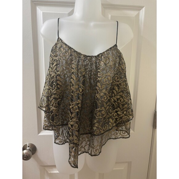 Ecote Gold Sparkle Sheer Tank Top L Urban outfitters Lurex Frills Fairy FLOWY - Picture 1 of 11